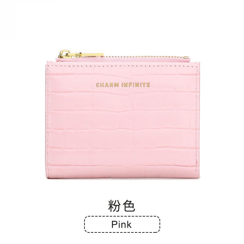 

New women s wallet crocodile pattern soft leather change bag multi-function zipper short fashion small wallet рожевий
