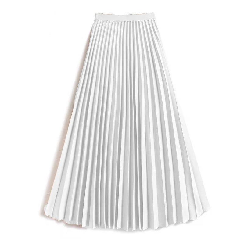 Women Spring Autumn Solid Elegant Chic Pleated Skirt High Waist Luxury With High Elastic Female C-035