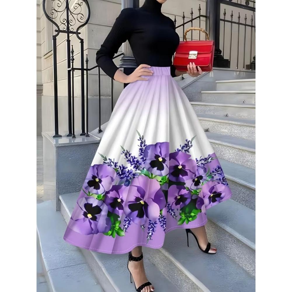 Vacation Style Green and White Abstract Print Midi Skirt for Women Summer Casual High Waist A Line Skirt Trendy Fashion Skirt