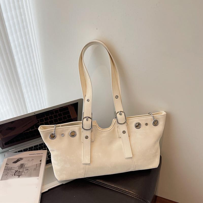 

Пряжка для ремня с полыми заклепками, наплечная сумка под мышкой, большая вместимость, дизайнерская женская сумка-тоут, модная сумка для通勤, сумка с верхней ручкой 35x10x17cm белый