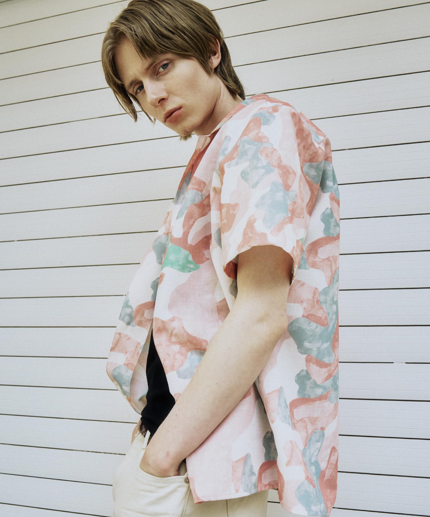 The Dusty White Cloud Pattern Open Collar Shirt M