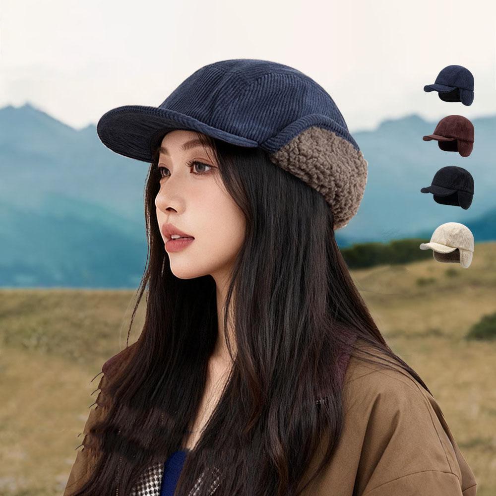 Custom Logo Corduroy Baseball Caps For Men Women Winter Warm Thicken Artificial Lamb Earflap Snapback Hats Windproof Bomber Hats