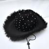 Feathered Trim Western Hat with Rhinestones Studded for Music Festival Cosplay Costume Headwear Carnivals Party Accessory