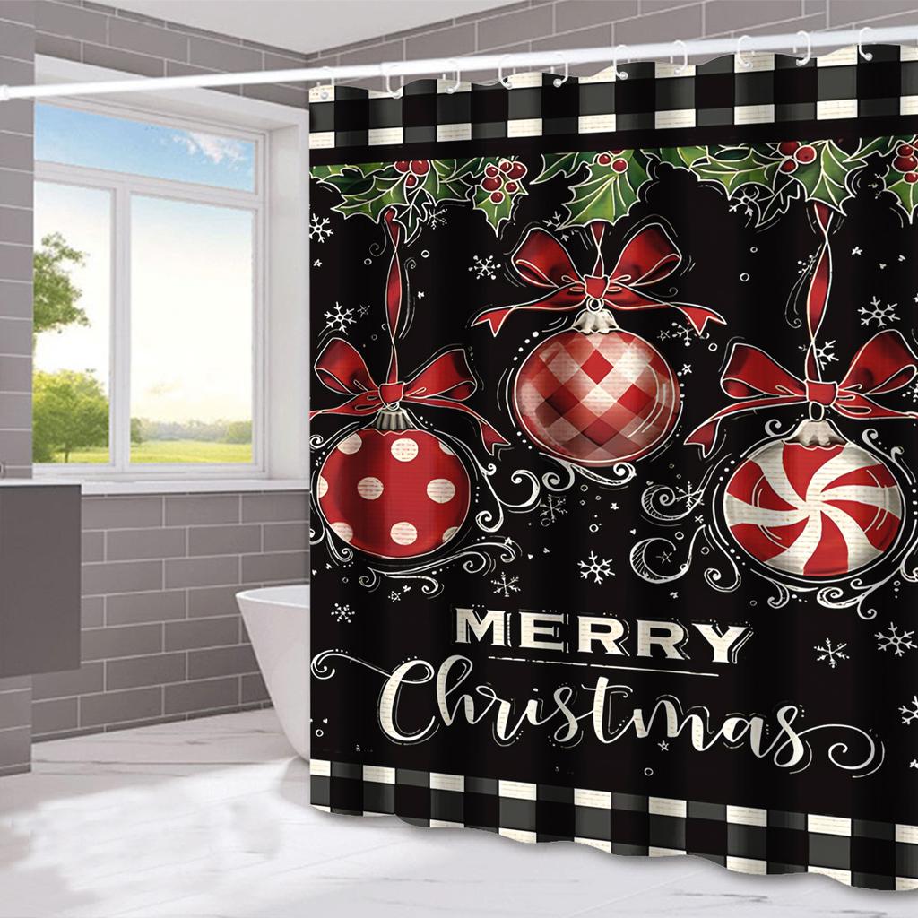 Santa Claus'S Bow Tie Washable Dirt-Resistant Shower Curtain Shower Head Waterproof Polyester Bath Curtain For Home Decor