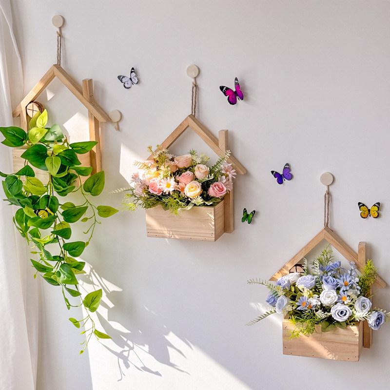 Wall Hanging Artificial Flower Pot for Living Room TV Background with Greenery Planter.