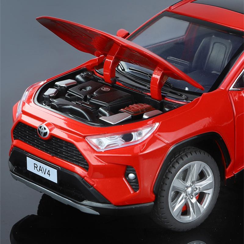 AMJ1 1:24 Toyotas RAV4 SUV Alloy Car Model Diecast Metal Toy Off-road Vehicles Car Model Simulation Sound and Light Children Toy Gift