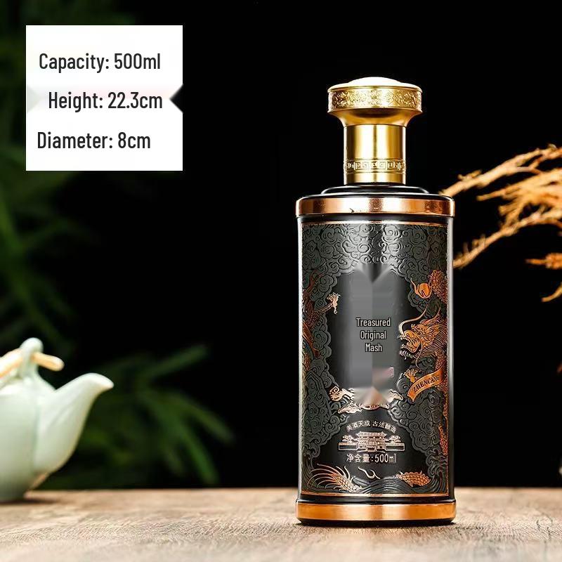 Floral Glass Dragon Pattern Baijiu Bottle Gift Set With Exquisite Spraypainted Baked Flower Design
