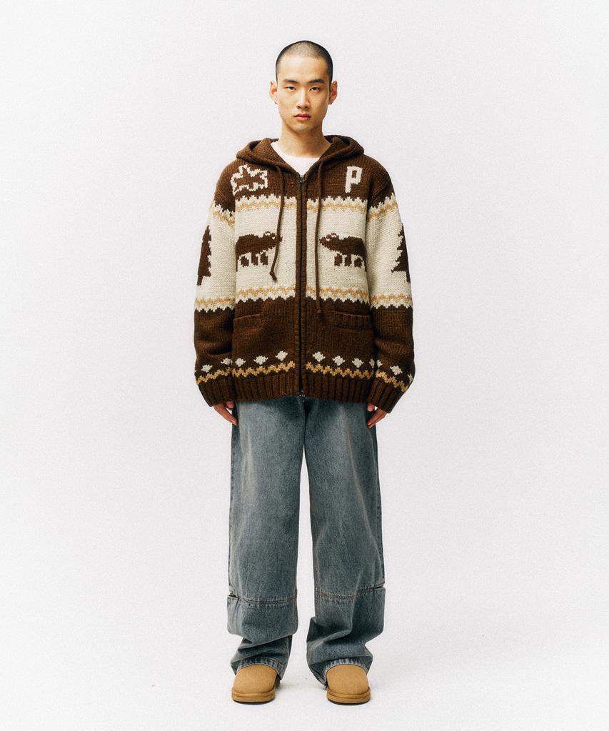Physical Department Bear Two-Way Nordic Knit Zip-Up_Brown