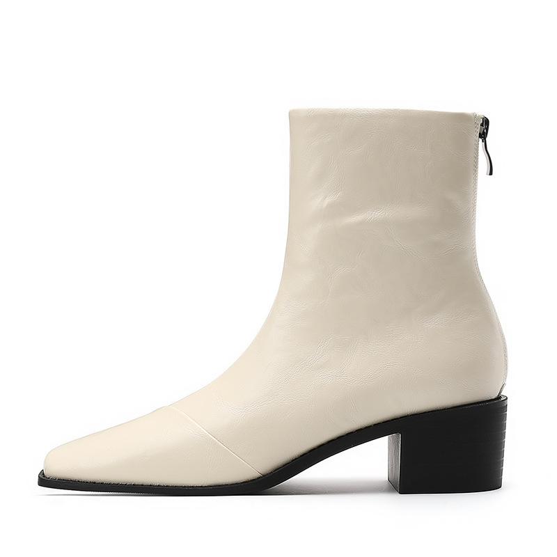 5083-3 autumn and winter fashionable pointed cowboy boots, design sense V-mouth soft leather thin Martin boots thick sole
