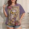Summer Round Neck 3D Print Flower Pattern Top Fashionable Casual Retro Ethnic Style Short Sleeved Women's T-shirts