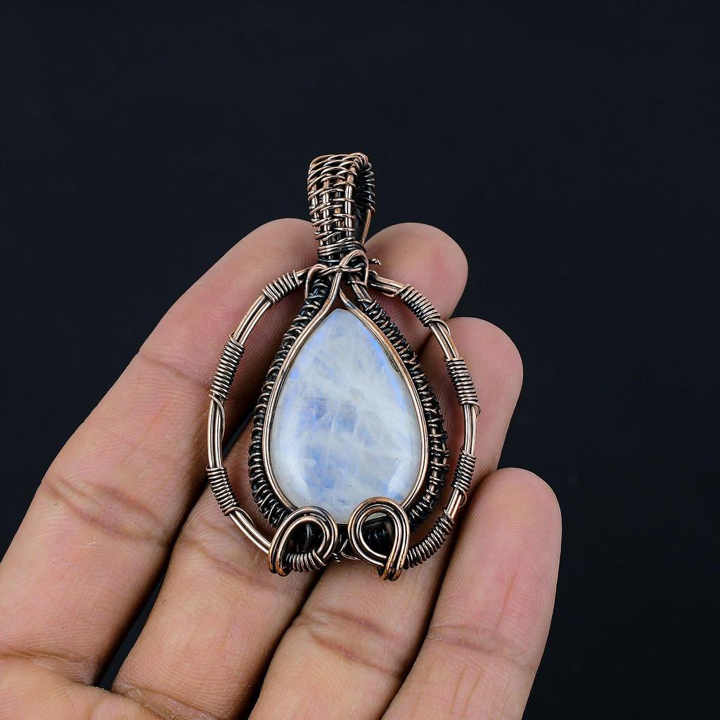 Moonstone 999 Copper Wire Wrapped Pendant, Handmade Gemstone Pendant, Gift For Mom Antique Jewelry