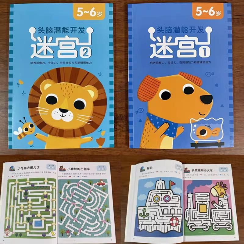 

Preschool Maze Puzzle Book Set, 2 Books Brain Potential Development Activity Pad, Logic & Visual Skill Training for Kids 5-6 Years