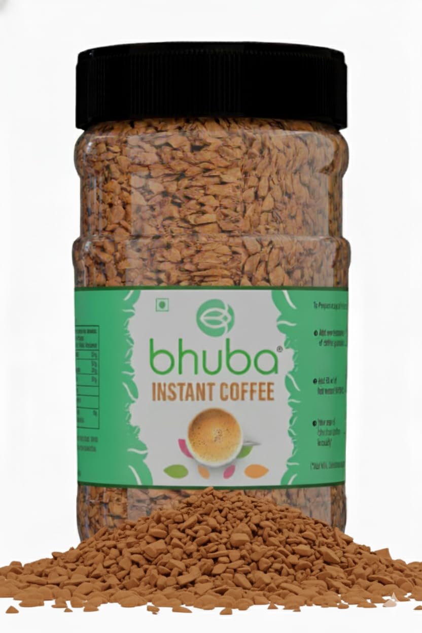 

bhuba Премиальный порошок растворимого кофе в банке 50 г | Изготовлен из зерен Арабики и Робусты | Кофе сублимированный с насыщенным ароматом | Средняя обжарка | Сделайте Хо