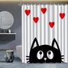 1pc Cat and heart patterned shower curtain, made of polyester, machine washable, with hooks, suitable for bathroom decoration.