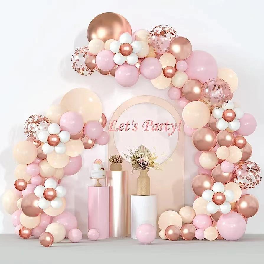 Bohemian Daisy Wreath Balloon Chain Pink Blush Naked Rose Gold Confetti Balloon Arch Kit