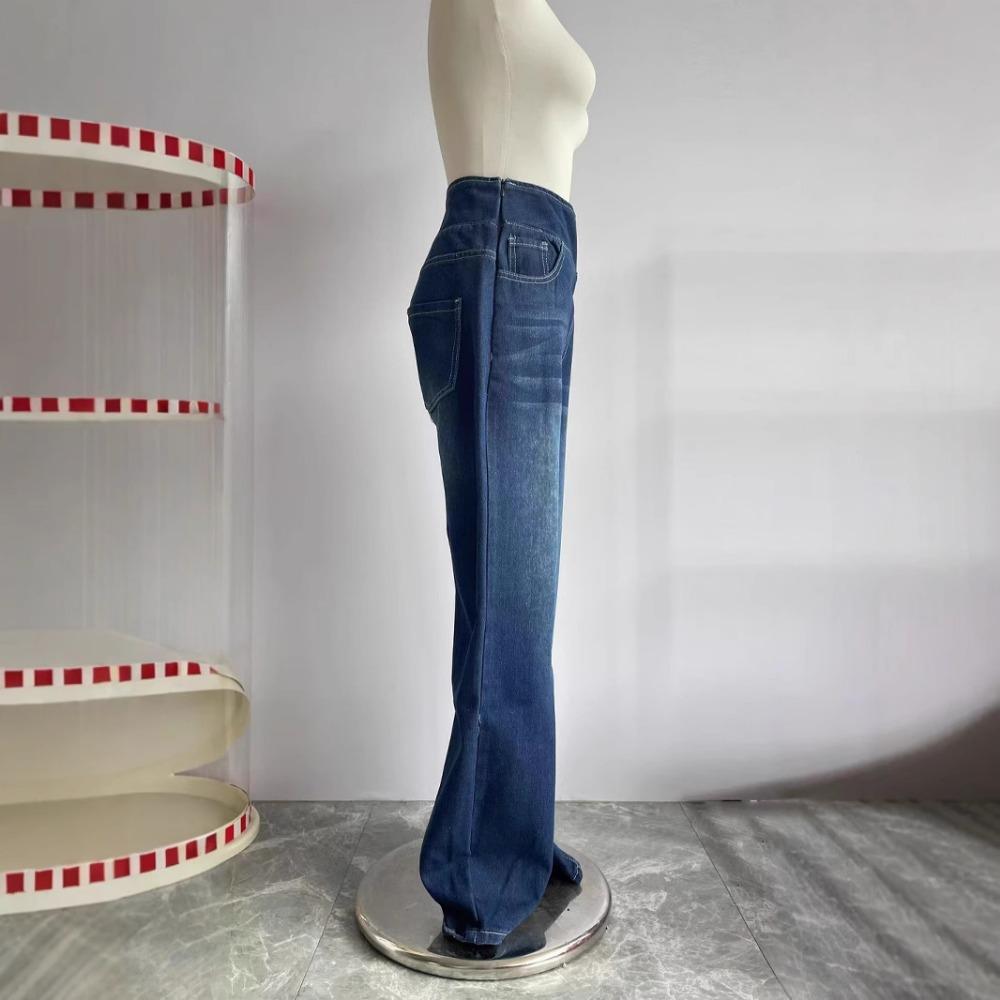 New Large Size Denim Wide-leg Pants for Women with High Waist Pocket Straight Loose Casual Pants