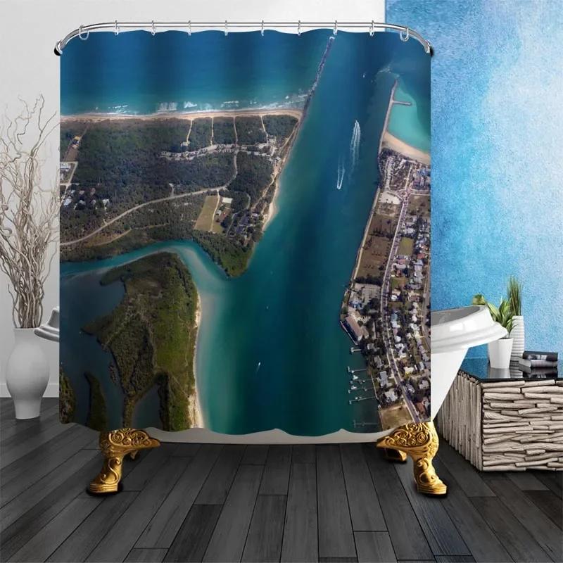 

Florida Landscape Shower Curtain Polyester Fabric Screens Curtain For Bathroom 3D Waterproof Bath Curtain With Hooks W60H190(CM)-1 Pcs