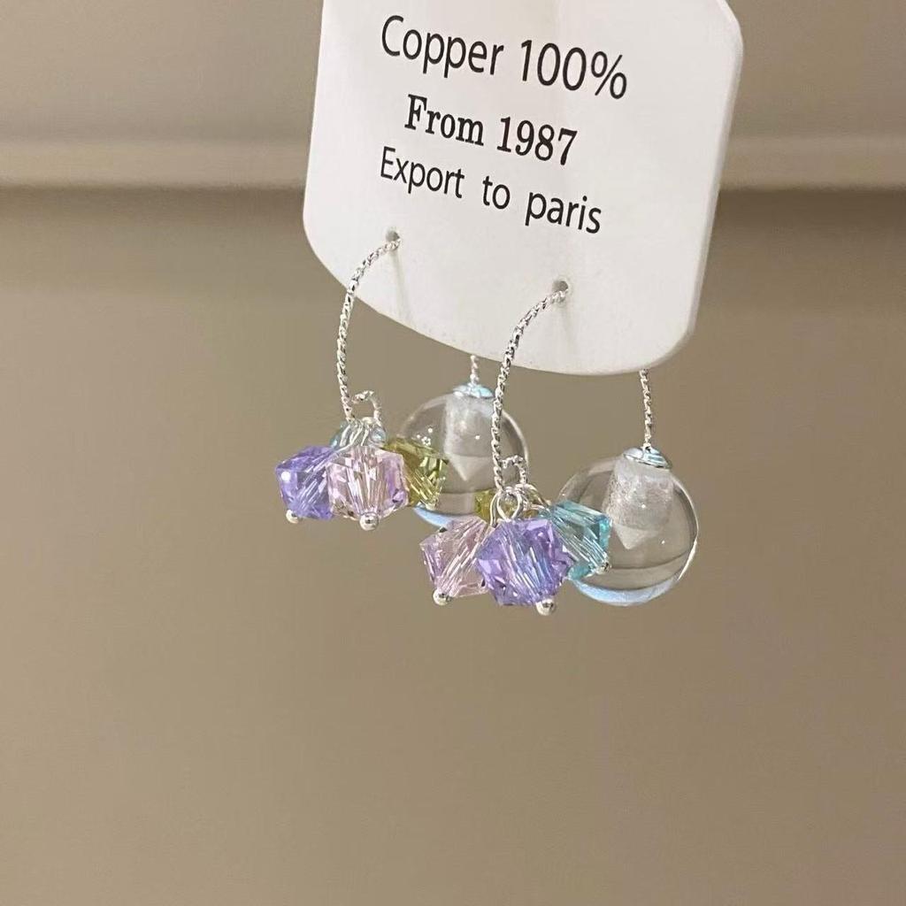 Dopamine Color Crystal Ball Multi-Wear Earrings - Sweet, High-End Ear Hook Design