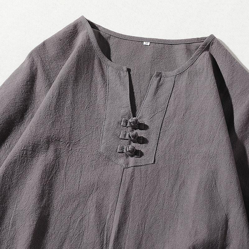 Chinese Style Men's Tang Suit Linen Short-sleeved Three-quarter Sleeve Suit Cotton and Linen Loose T-shirt Casual Two-piece Set