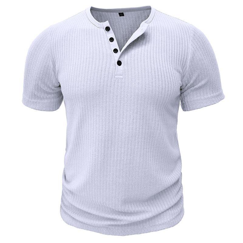 Sports Slim Men's Short-sleeved T-shirt Fitness Stretch Thread Slim Solid Color Pullover Casual Top