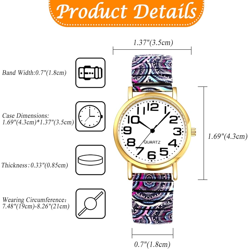 Bohemian Women's Quartz Watch with Elastic Band, Waterproof, Colorful Floral Print, Free Size, Analog Display