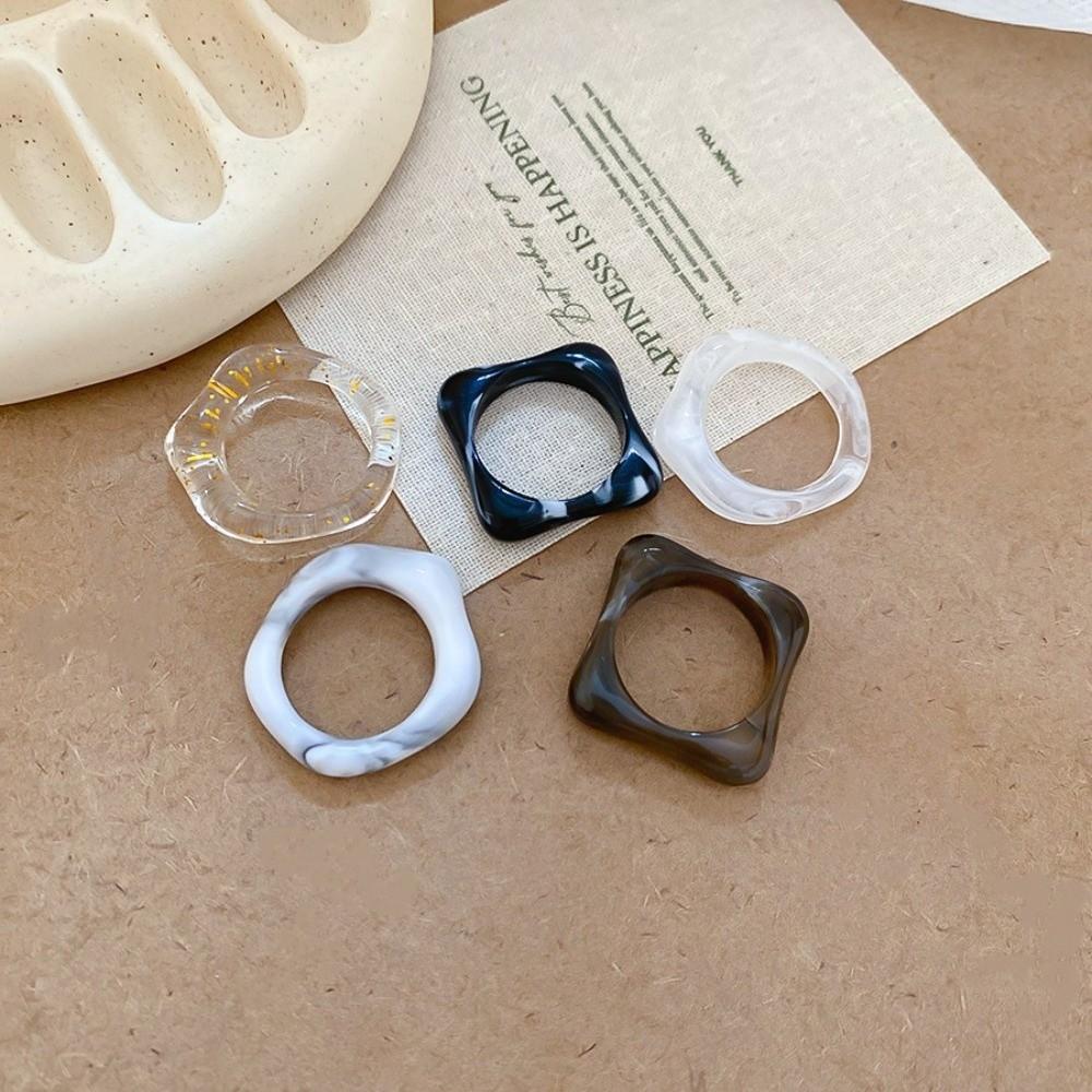 5Pcs Colorful Finger Ring Resin Acrylic Ring Fashion Irregular Rings  Jewelry Accessories