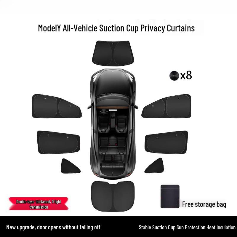

Tesla Model Y Facelift Sunshade Side Window Privacy Curtain - Sun Protection & Heat Insulation Double Layer 0 Light Black