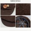 Double Button Corduroy Beret Newspaper Hat For Women Girls Autumn Winter Windproof Warm Octagonal Caps Casual Korean Painter Hat