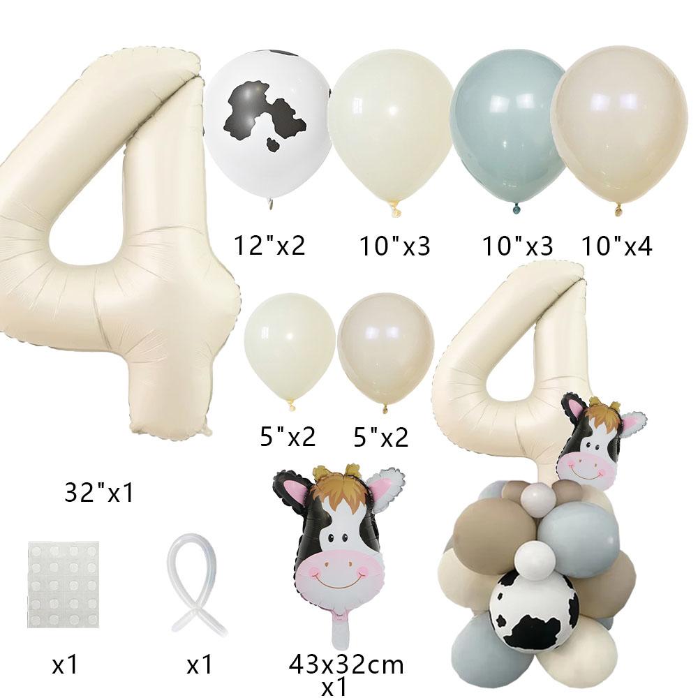 1set Farm Animal Balloons Carton Cow Balloons Vintage Number Balloon for Kids Farmland Animal Birthday Decorations DIY Gifts