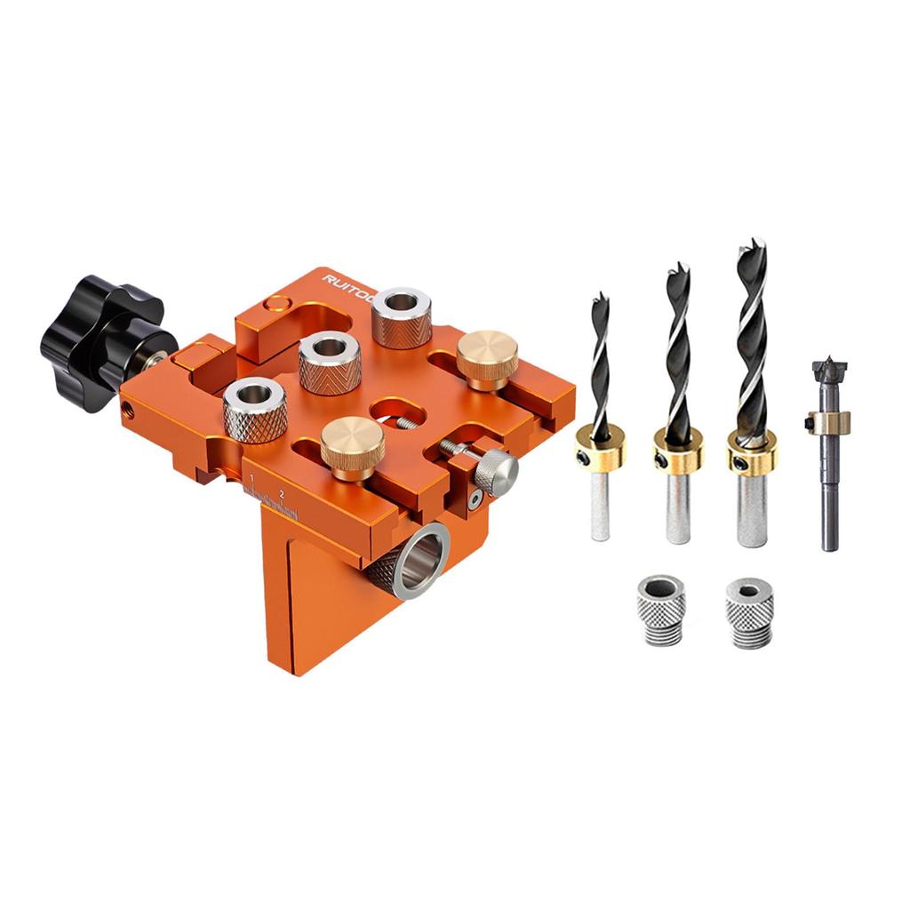 Adjustable Dowel Jig Drill Guide Tool Brass Aluminum Multifunctional Joinery Punch Woodworking Drill Set for DIY Enthusiasts