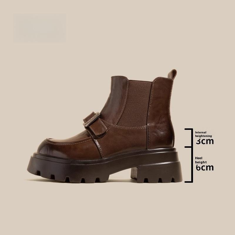 Осенние лоферы в британском стиле на толстой подошве с увеличением высоты и толстом каблуке, женские короткие ботинки 35