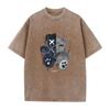 Mens Bear Print Retro Washed TShirt Spring And Summer Casual Crew Neck Short Sleeve Street Style Pure Cotton Base Shirt