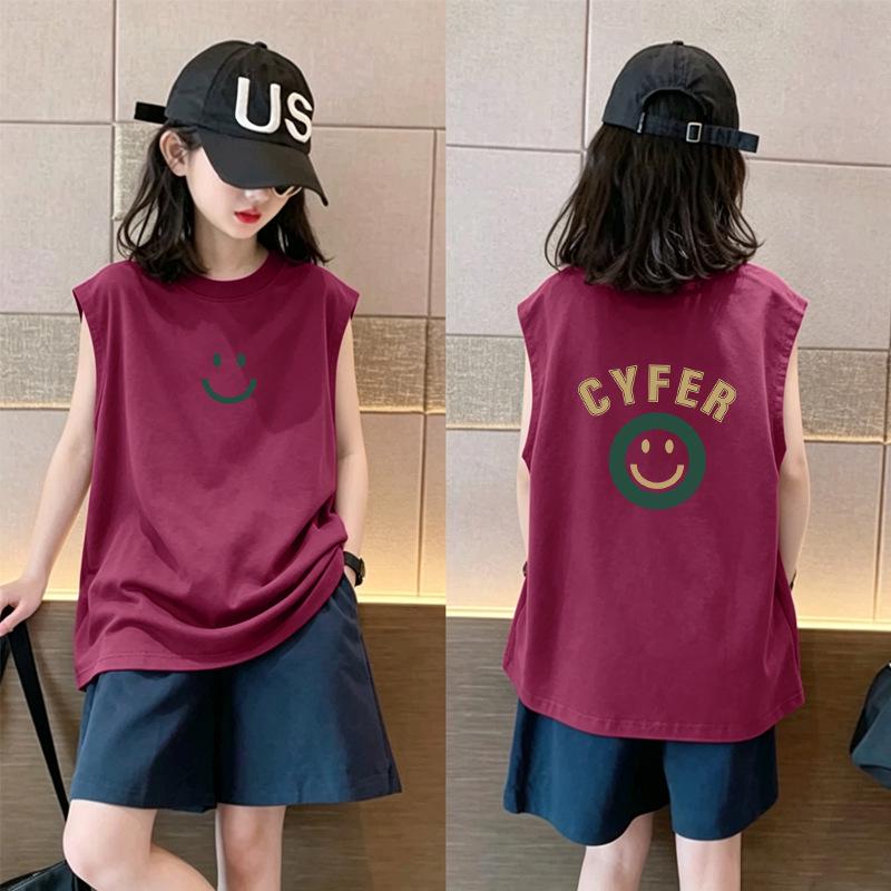 2026 Summer Collection: Stylish Pure Cotton Sleeveless Vest for Medium and Older Girls