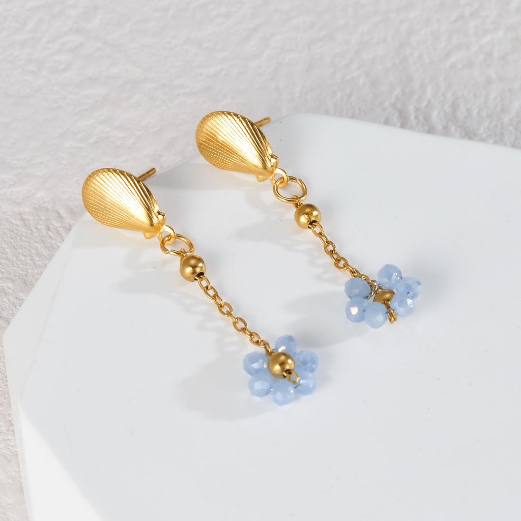 Atoztide Trendy Exquisite Colorful Flower Tassel Earring for Women Stainless Steel Gold Color Shell Drop Earring Jewelry Gift