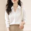 Simplicity, high-end sense, white satin shirt, women's professional interview shirt, design sense, niche top