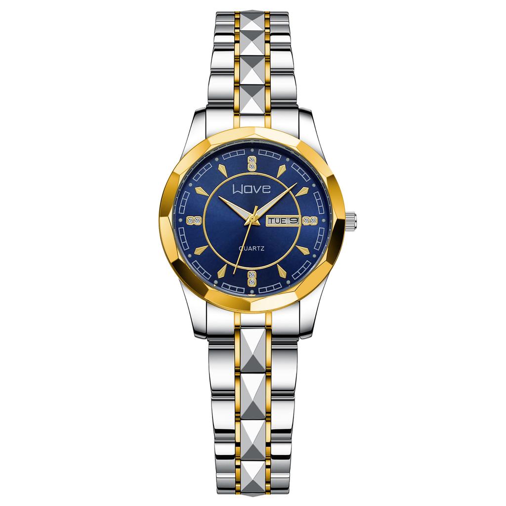 Langjue Watch Alloy Steel Belt Quartz Watch Luminous Polygonal Dial Watch Calendar Fashion Couple Watch