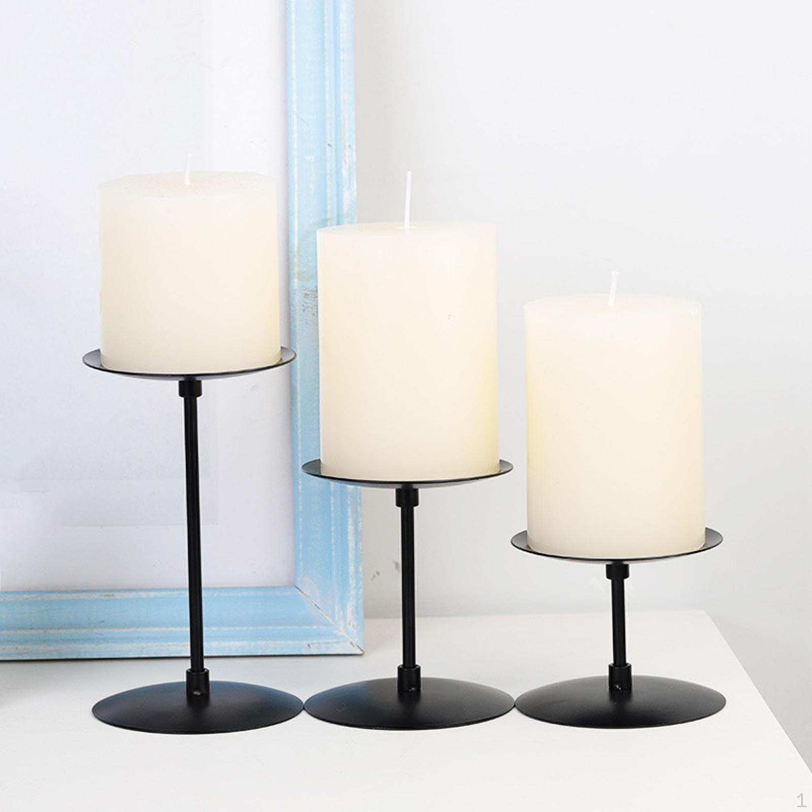 

3 Pieces Candle Holder Iron Vintage Stand Decorative Handmade Non-Slip for Dining Room Living Black Tray