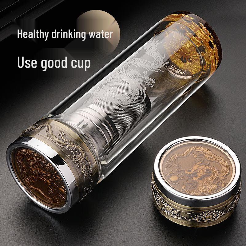 Yishijia Chinese Dragon Double-Wall Tea Infuser Glass Cup, 320ml