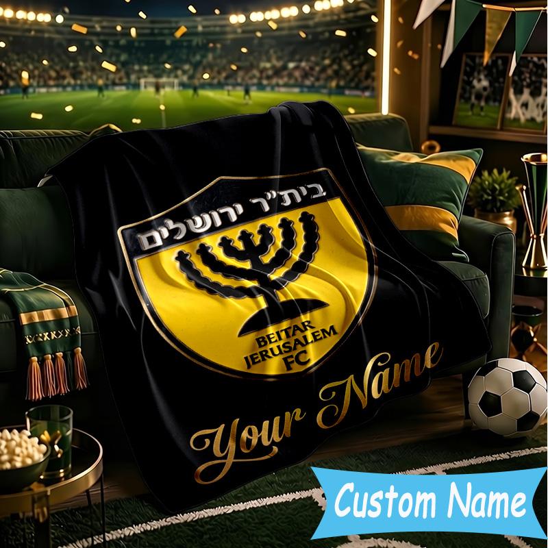 Custom Name Jerusalem Fc Logo Design Flannel Blanket, Use for Birthday/Holiday Gift, Soft Blanket for Sofa/Bed/Camping/Office, Home Decor