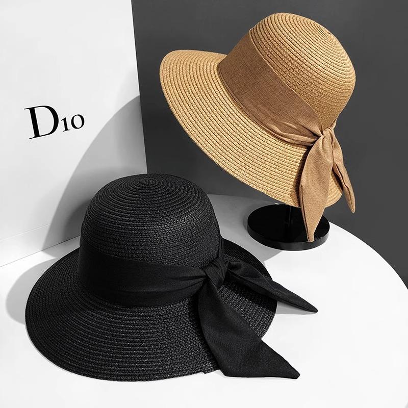 Ins Straw Hat Women Summer Travel Vacation Sun Protection Beach Sun Hat Sun Hat Bow Bucket Hat Basin Hat
