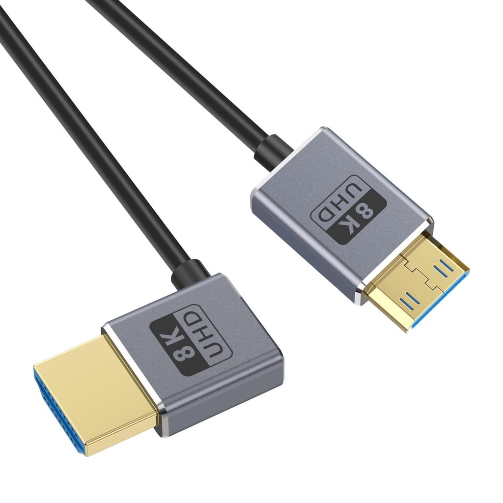 Duttek 8k Mini-HDMI zu HDMI Konverter Kurz 1 Stecker zu Stecker Konverter Unterstützt für Kameras und Camcorder L-förmiges Kabel, 30 cm, 48 Gbit/s, Ultradünn