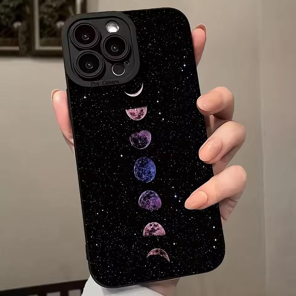 

Precise Hollow Moon Star Planet Glitter Eclipse Painted Phone Case For iPhone 16 Pro Max 15 14 13 12 11 XS XR 7 8 Plus SE Cover For iPhone 14 Plus