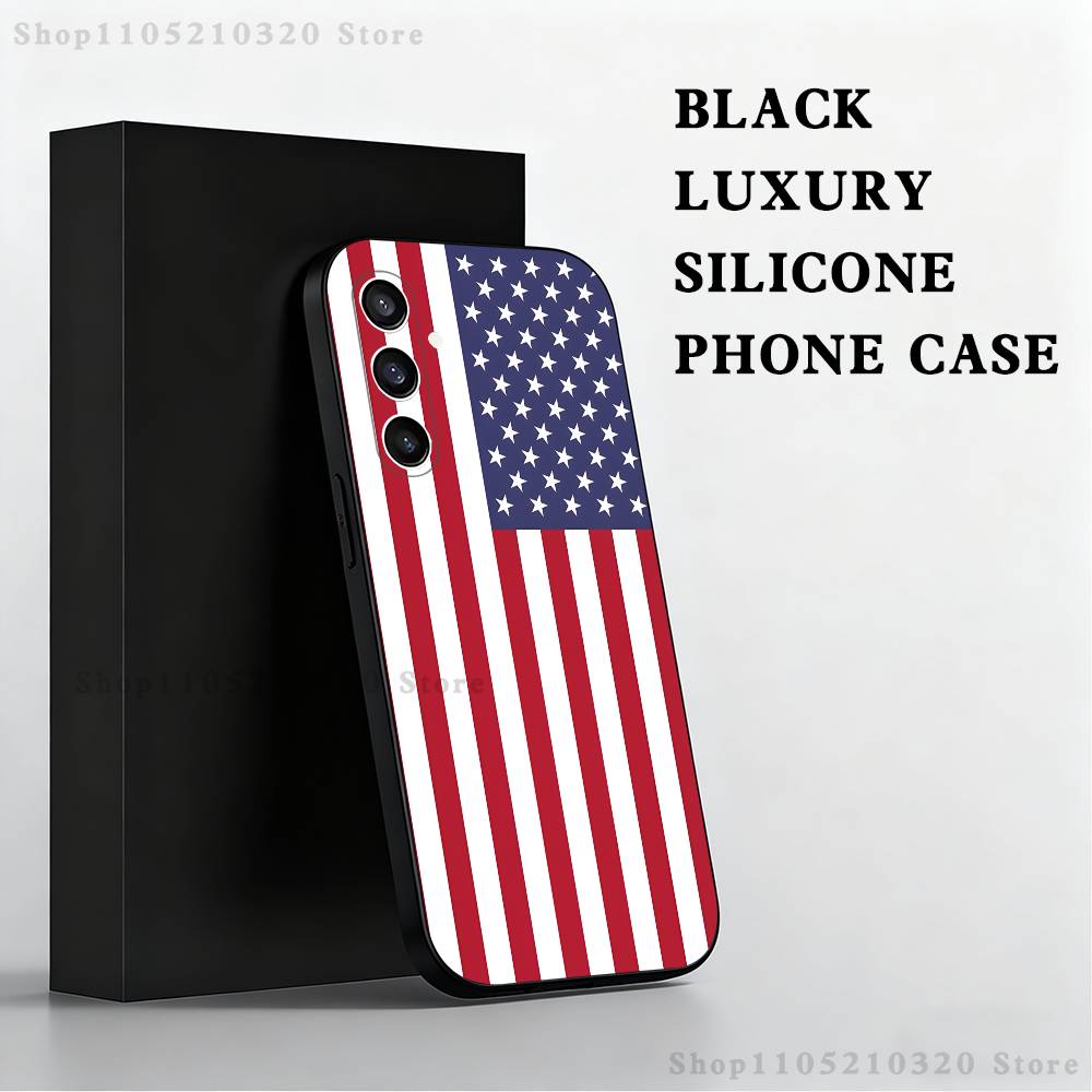 America USA Flag Phone Case For Samsung S25,S24,S23,S22,S21,S20,S10,Ultra,Plus,Lite,FE,Soft Silicone Black Cover