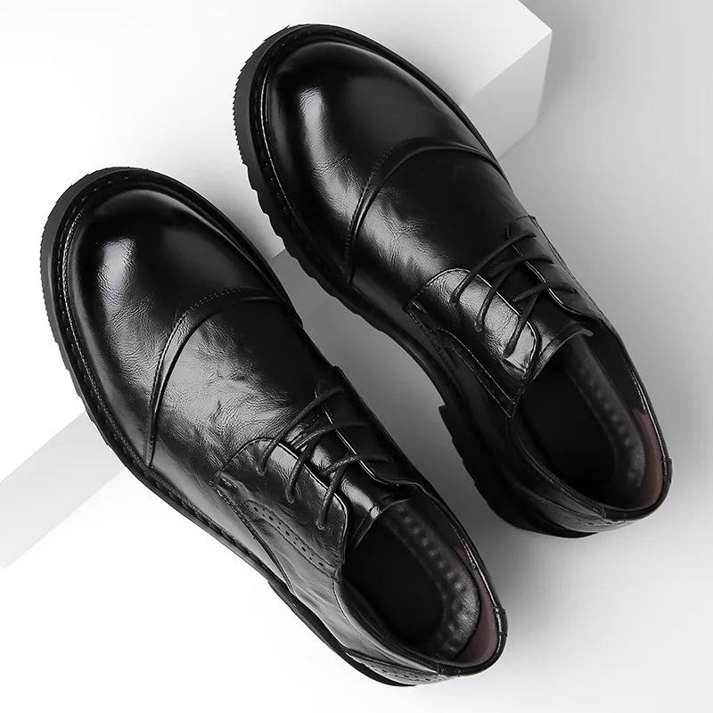 Fashion British Cow Leather Business Dress Shoes for Men Fashion Casual Bog Head Men's Derby Shoes Designer Increase Platform Shoe Male