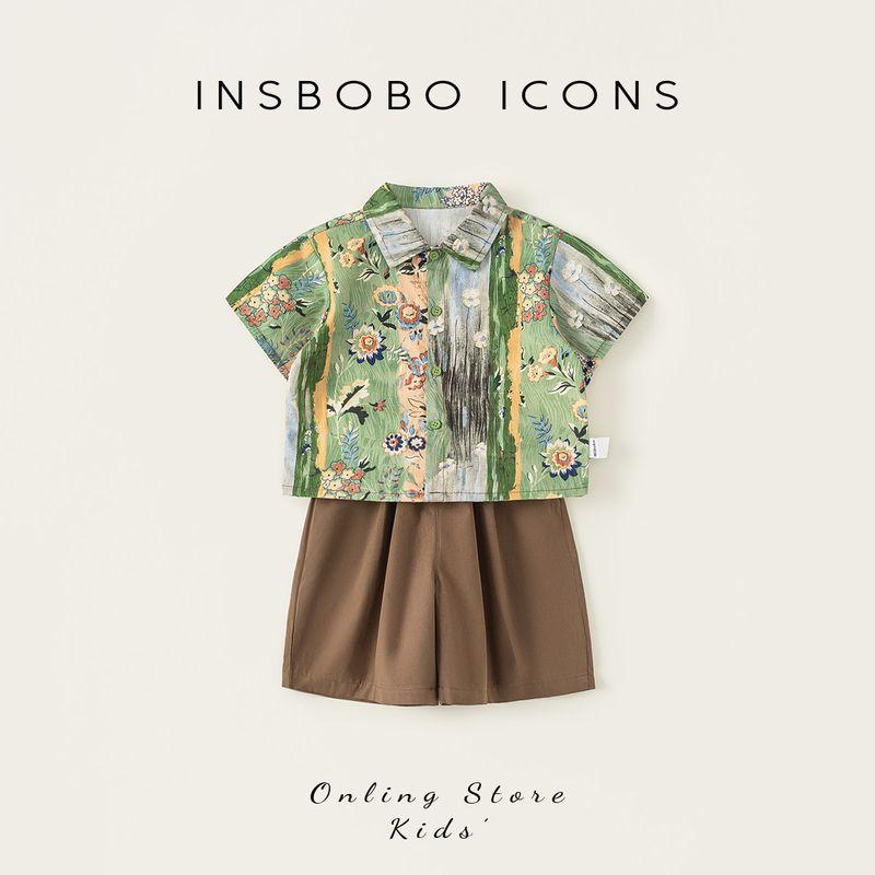Insbobo Kidsren s Clothing 2026 Summer New Style Boys  Suit Boys  Shirt Two-Piece Set Baby Summer Clothing Trendy Green 80
