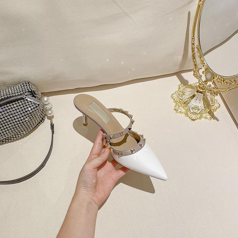 HL03 ladies heels versatile summer European and American French one-word with Warren rivet bag head high-heeled sandals
