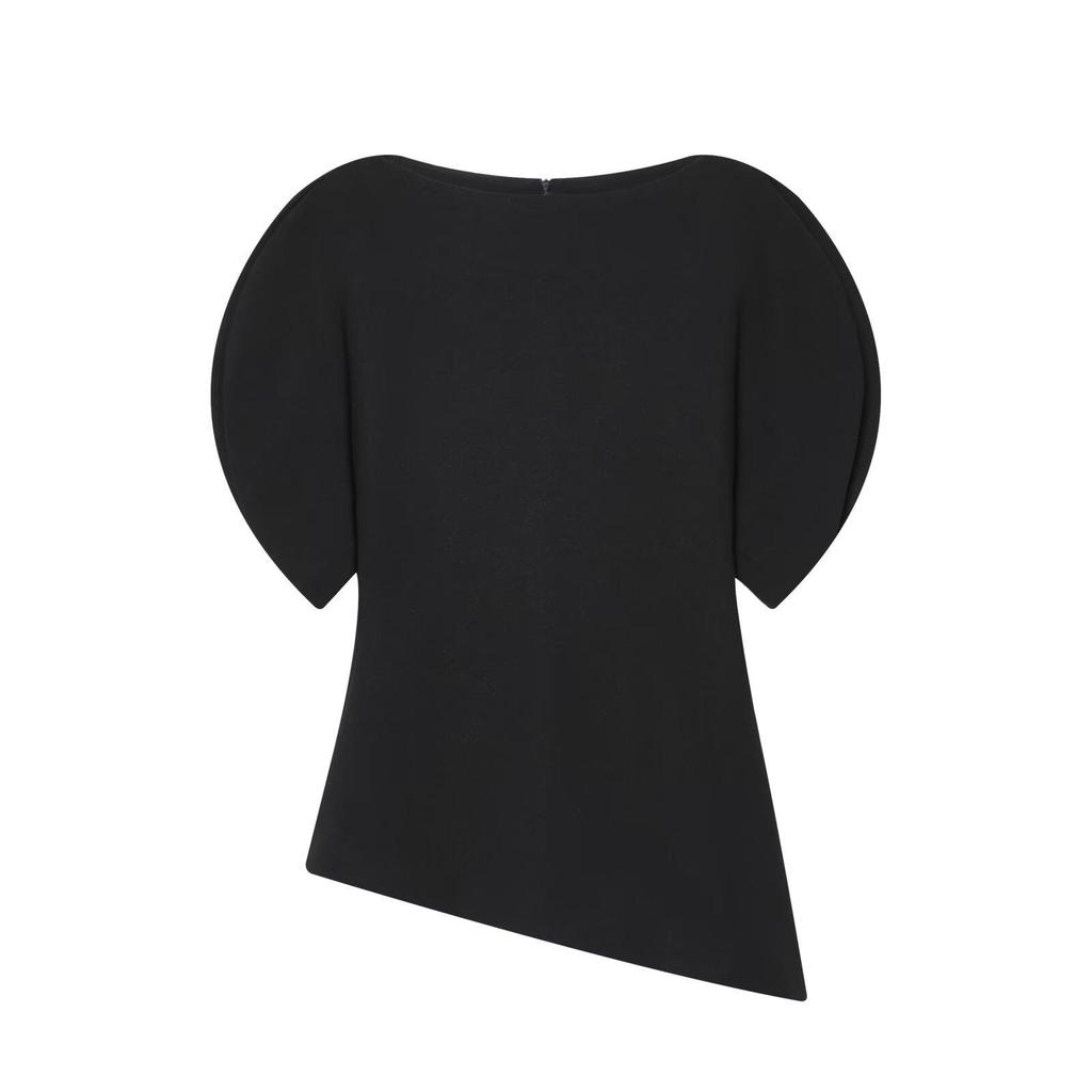 European Style Spring/Summer Women's Slim-Fit Round Neck Puff Sleeve Top