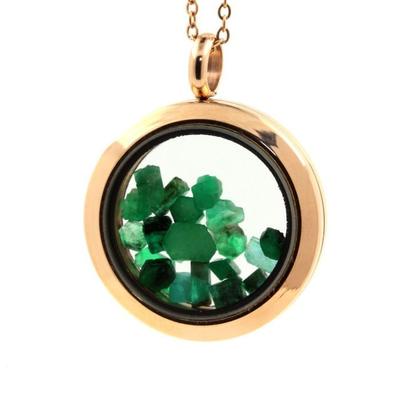 Necklace - A BIJOUX - 30 Mm Medallion - Raw Emerald - Stainless Steel - Rose Gold