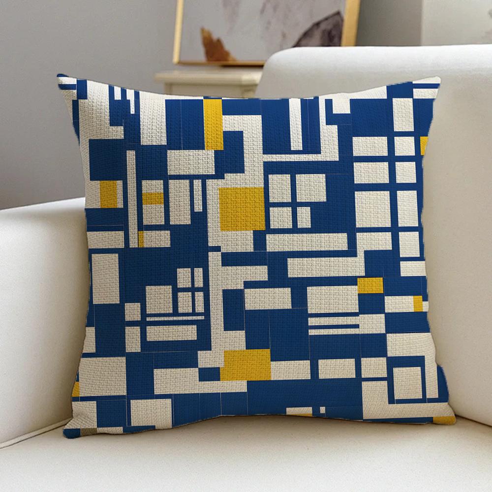 M-Mondrian Style Cushion Cover Cushion Cover Pillowcase, Anti-Mite Invisible Zipper, Linen Sofa Cushion