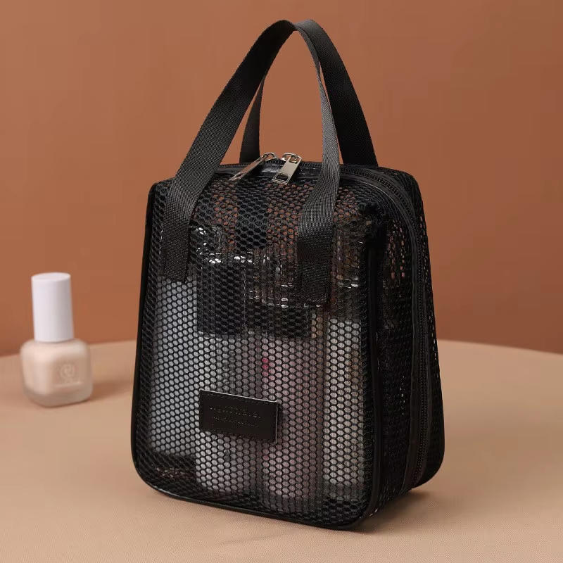 Fashionable Casual Mesh Makeup Bag Large Capacity Handheld Multifunctional Partition Travel Grooming And Storage Bag
